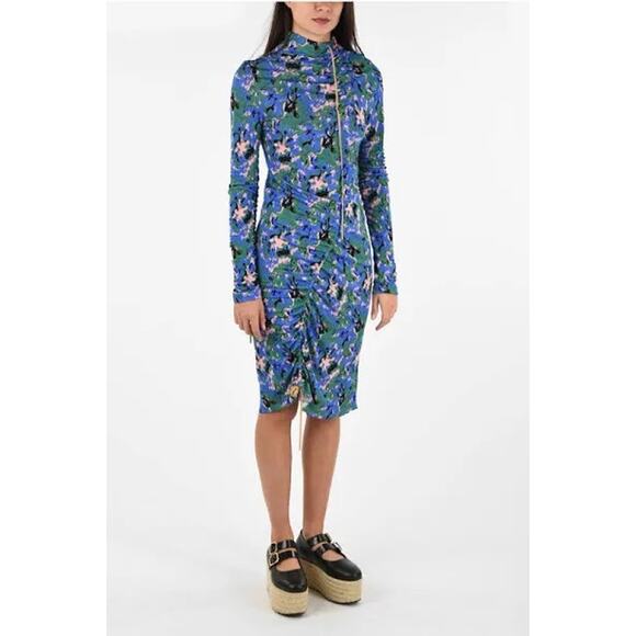 Marni viscose Blue Floral  Print Bodycon Dress size 40 / US 8 - Picture 2 of 16